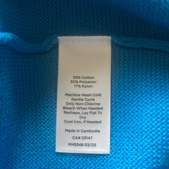 Talbots - blue with black trim v neck cardigan - logo silver buttons - size LP - Picture 5 of 6